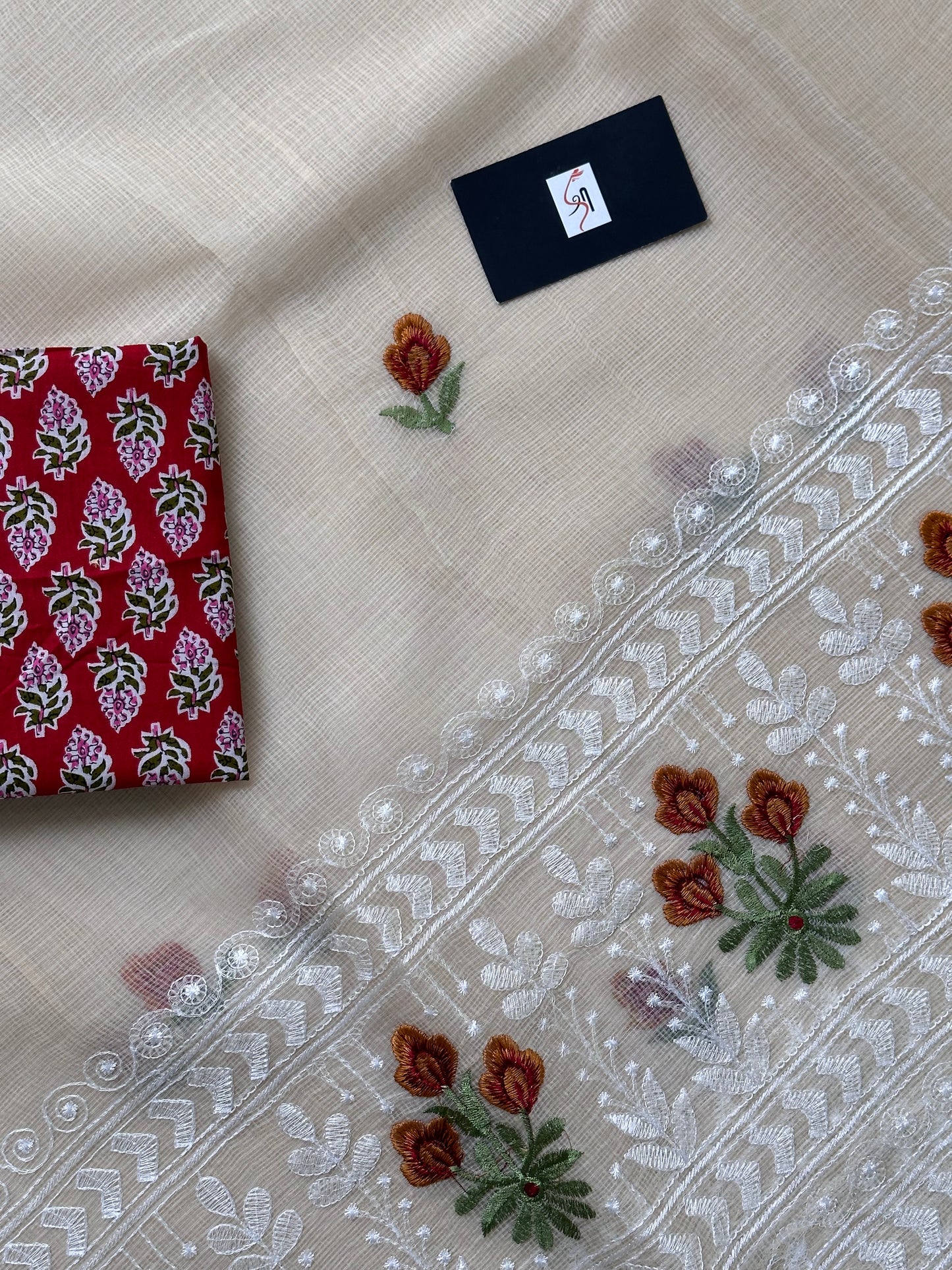 Embroidered Kota Cotton Doria Saree