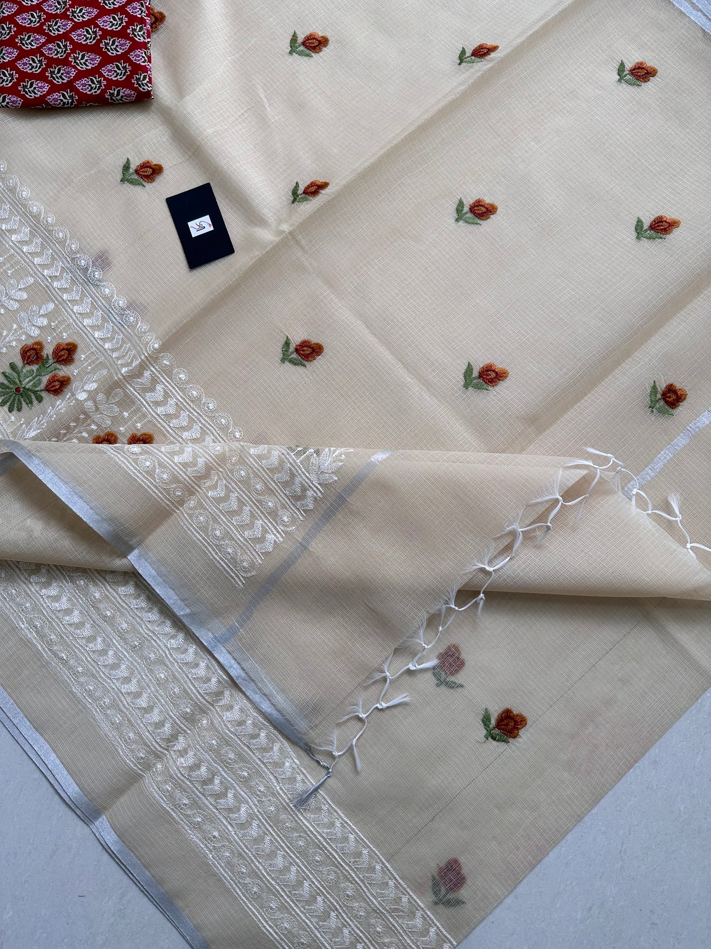 Embroidered Kota Cotton Doria Saree