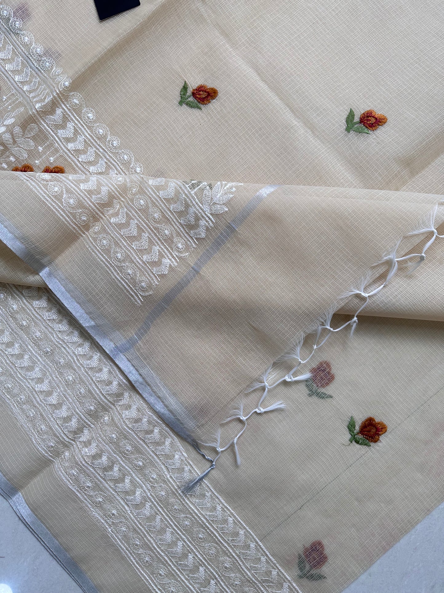 Embroidered Kota Cotton Doria Saree