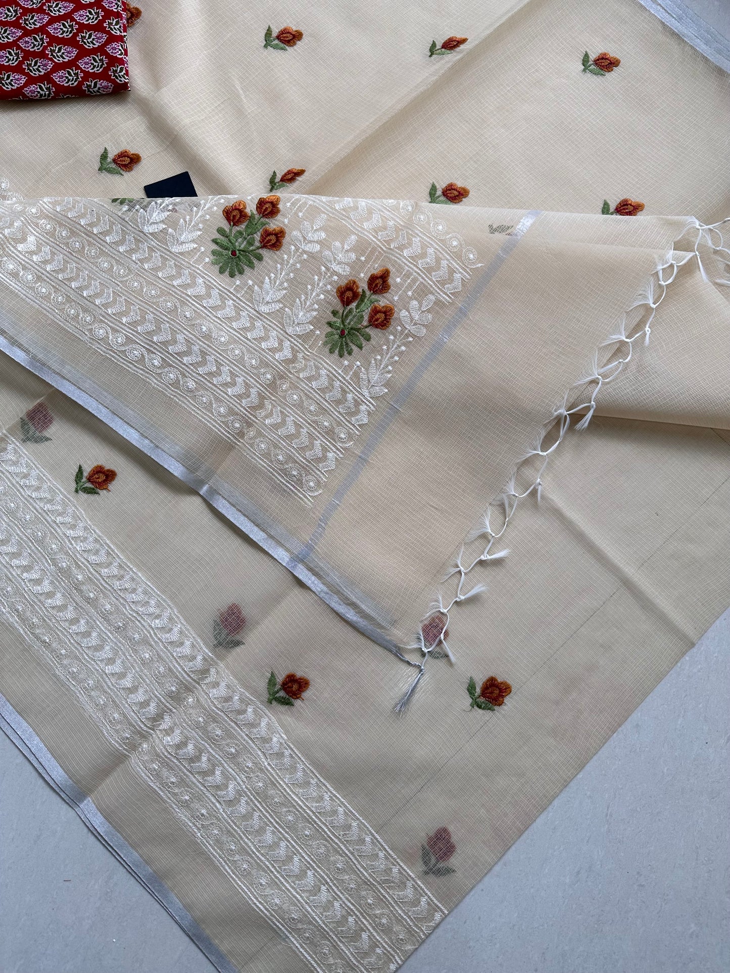 Embroidered Kota Cotton Doria Saree