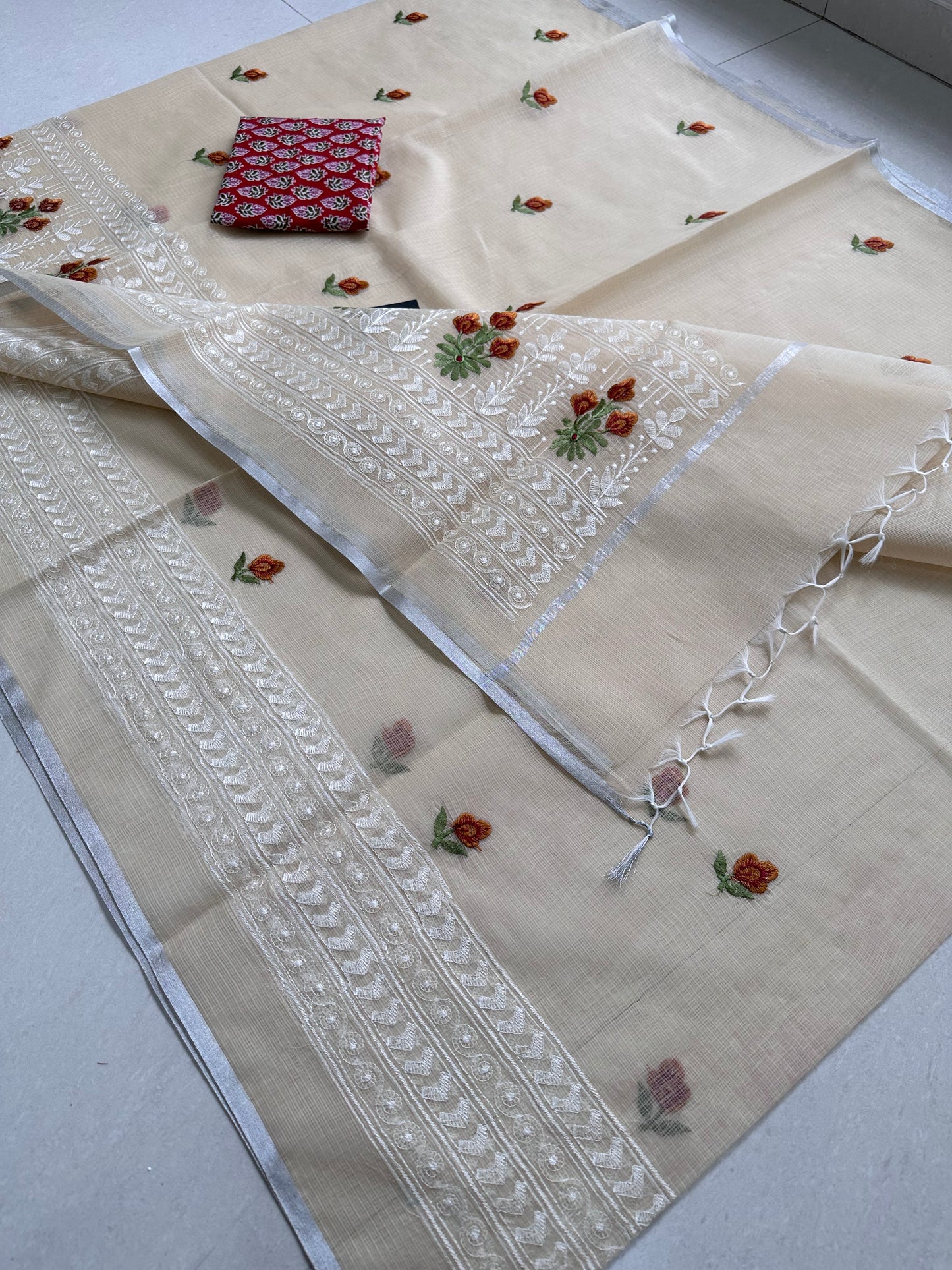 Embroidered Kota Cotton Doria Saree