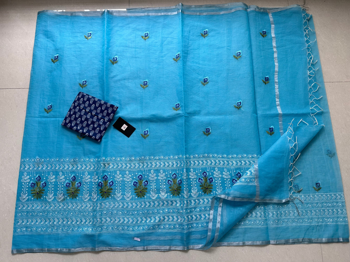 Embroidered Kota Cotton Doria Saree