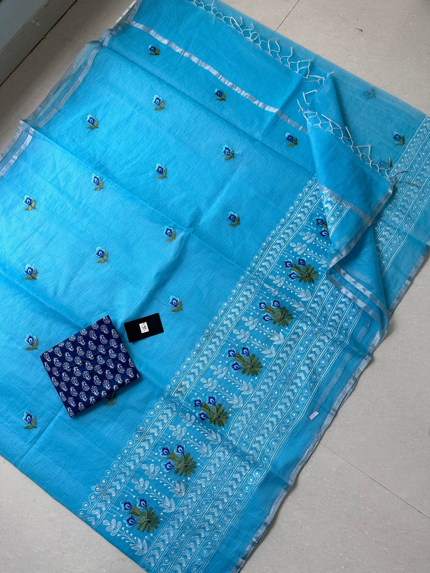 Embroidered Kota Cotton Doria Saree