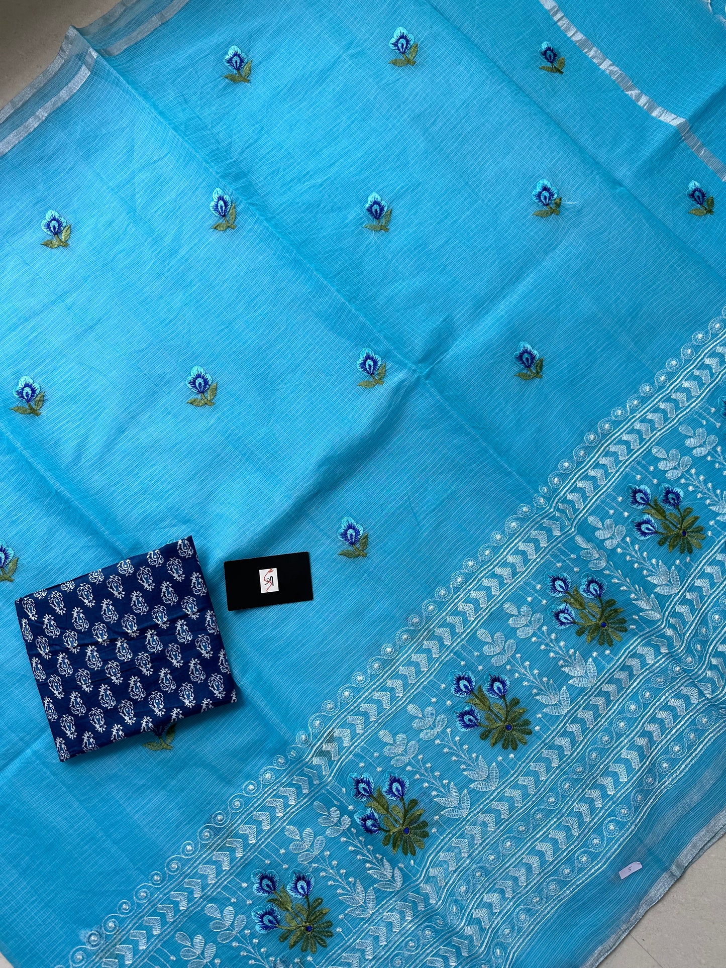 Embroidered Kota Cotton Doria Saree