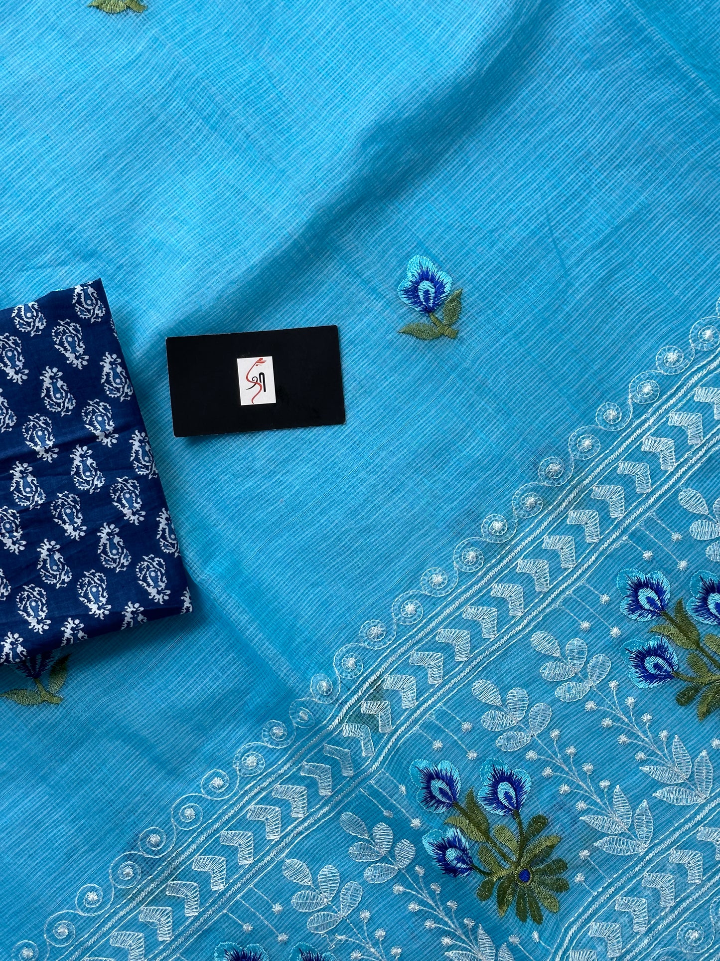 Embroidered Kota Cotton Doria Saree