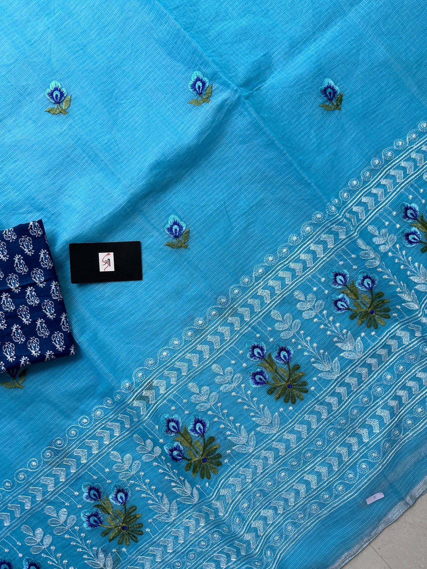 Embroidered Kota Cotton Doria Saree