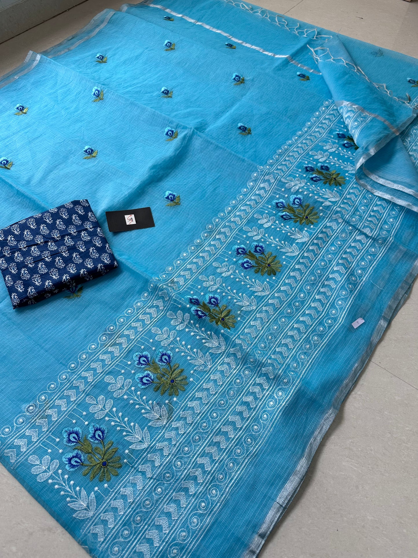 Embroidered Kota Cotton Doria Saree