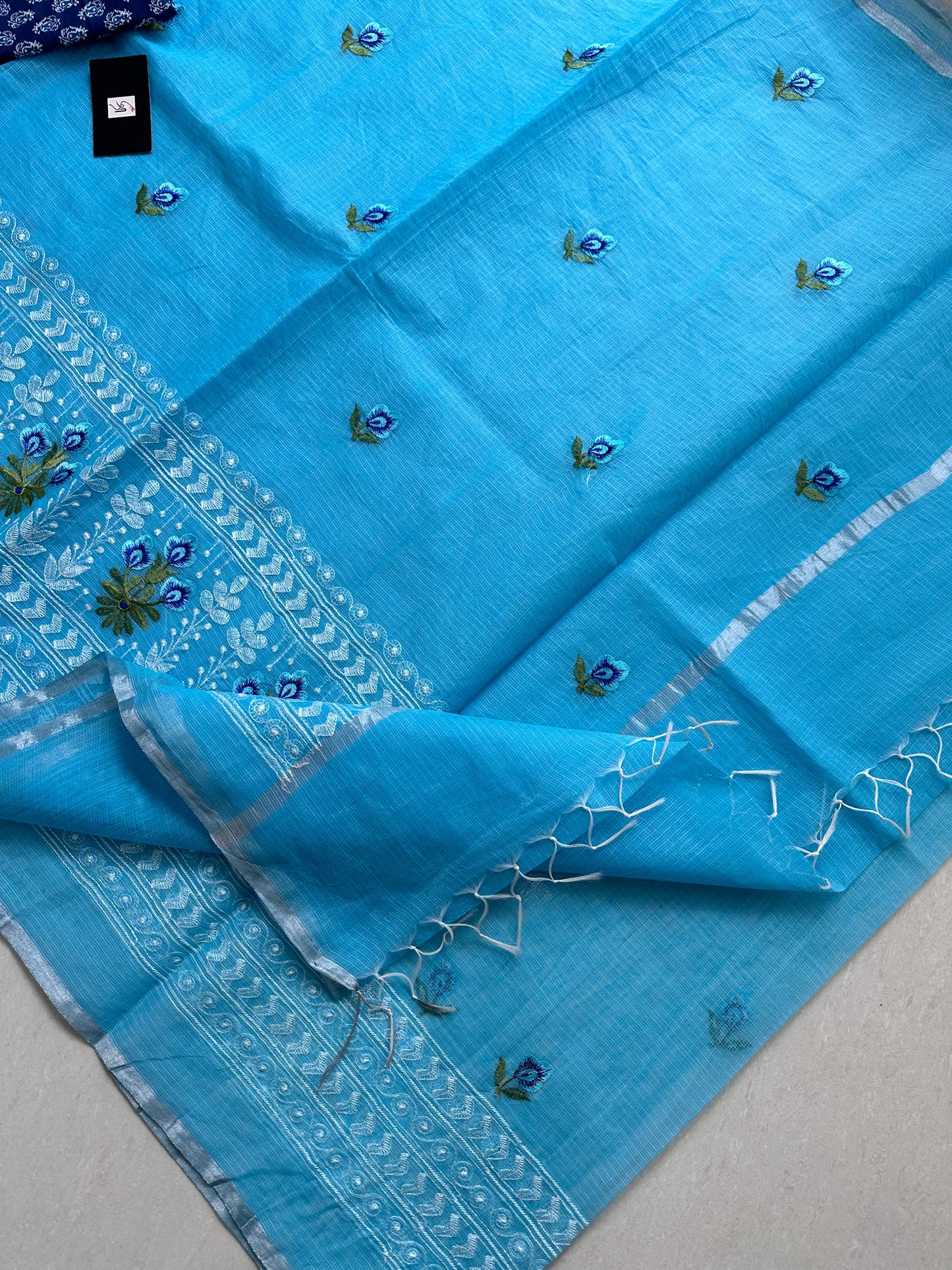 Embroidered Kota Cotton Doria Saree