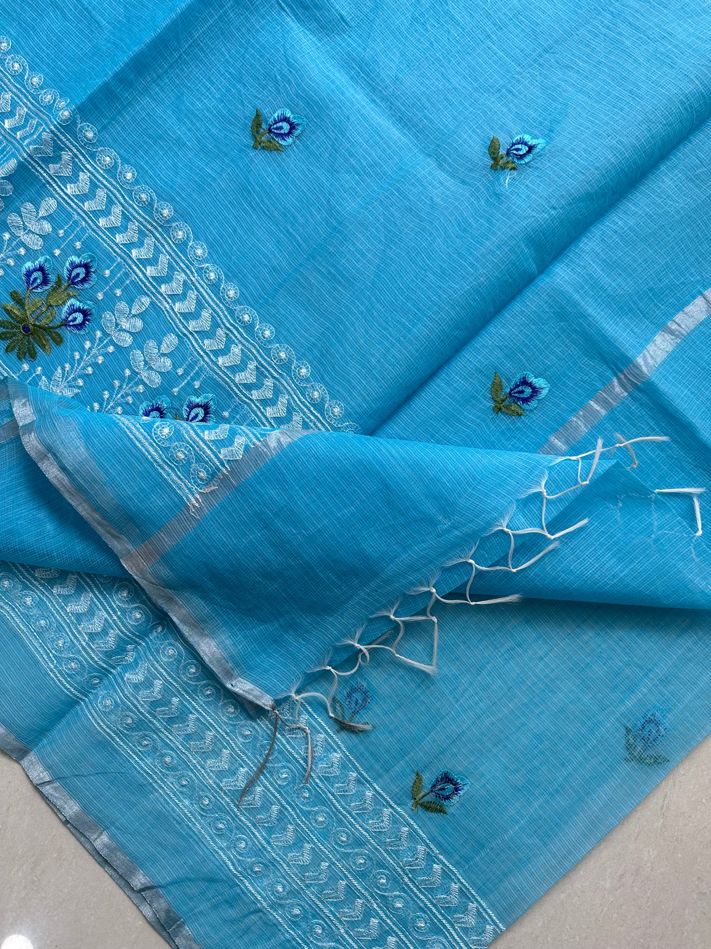 Embroidered Kota Cotton Doria Saree