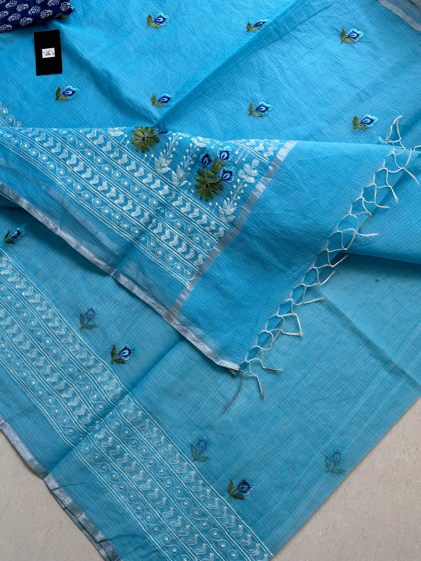 Embroidered Kota Cotton Doria Saree