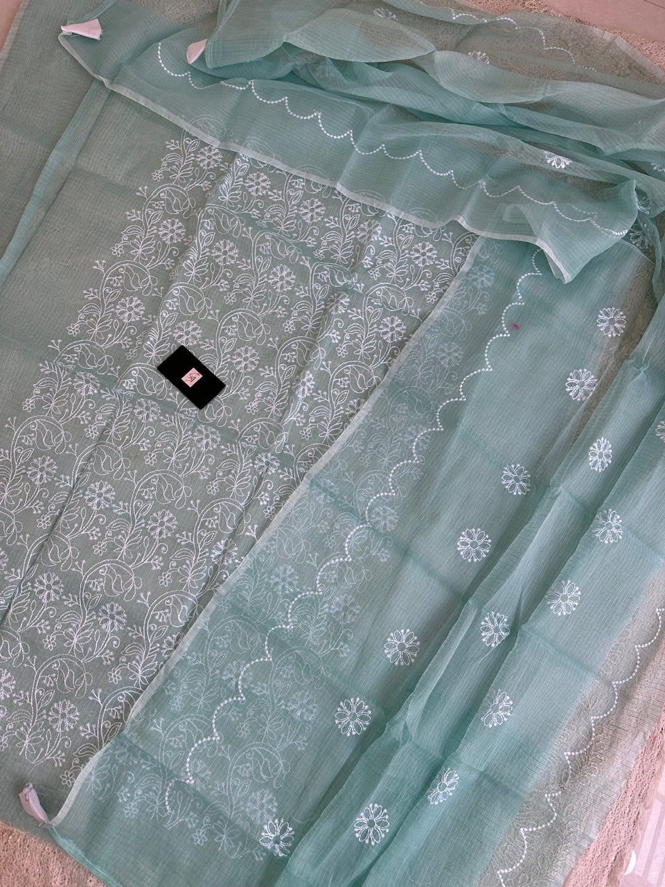 Embroidered Kota Cotton Doria Top N Dupatta (Suit)