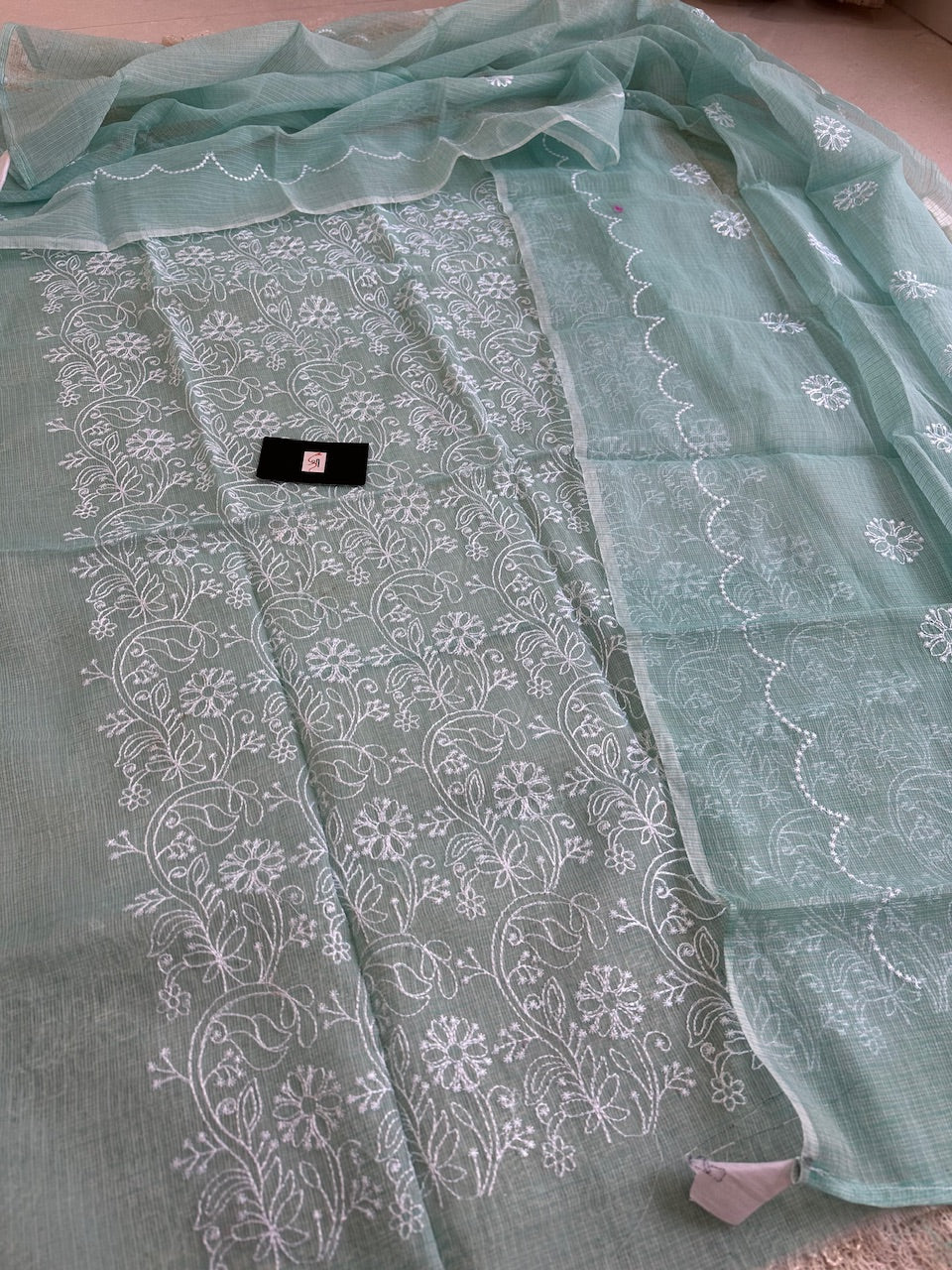 Embroidered Kota Cotton Doria Top N Dupatta (Suit)