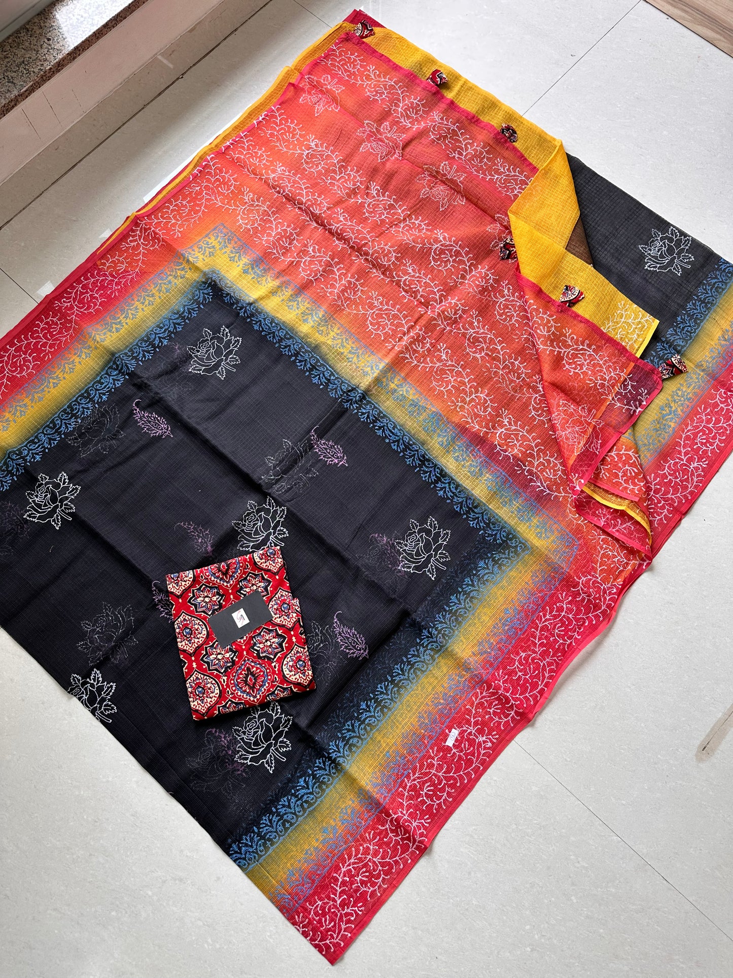 HandBlock Printed Pure Kota Cotton Doria Saree