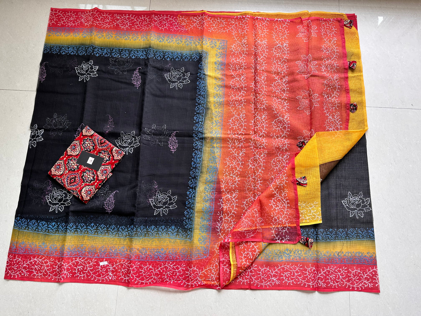 HandBlock Printed Pure Kota Cotton Doria Saree