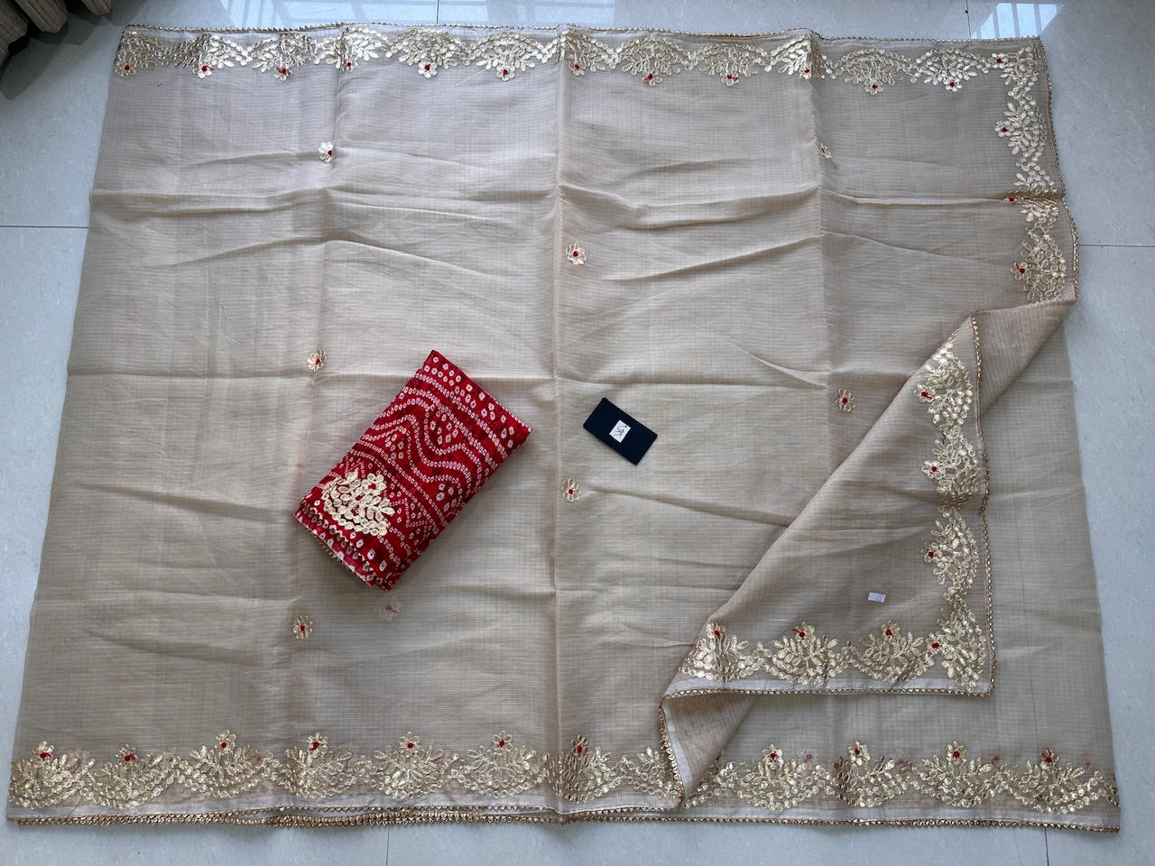 Jaipuri Gota Patti Embroidered Kota Cotton Doria Saree