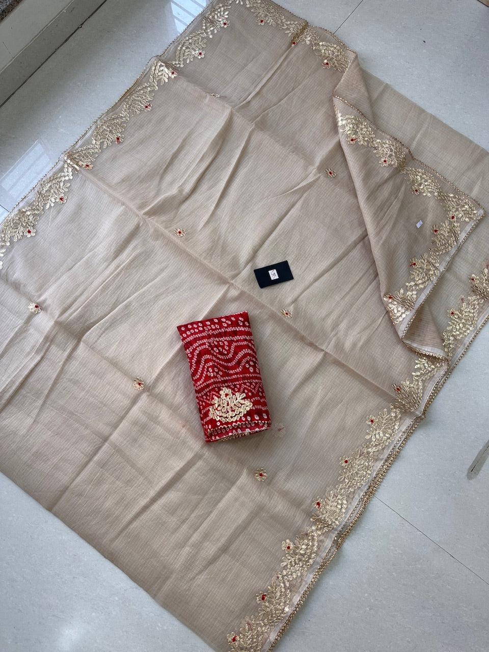 Jaipuri Gota Patti Embroidered Kota Cotton Doria Saree