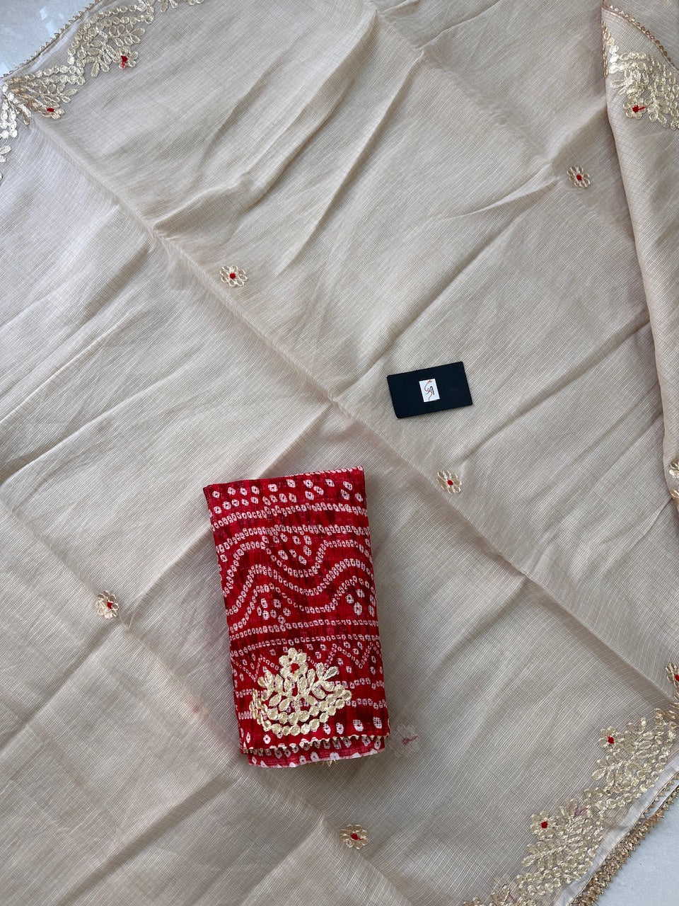 Jaipuri Gota Patti Embroidered Kota Cotton Doria Saree