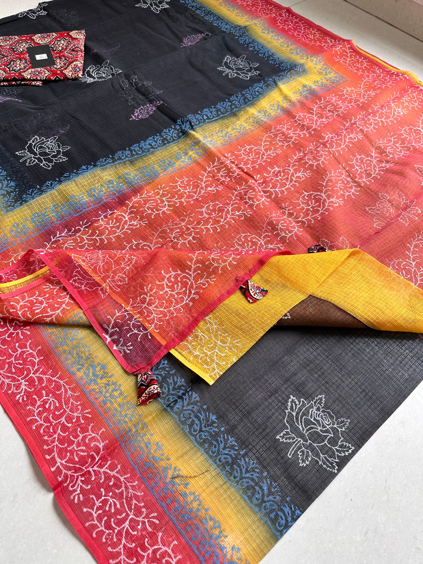 HandBlock Printed Pure Kota Cotton Doria Saree