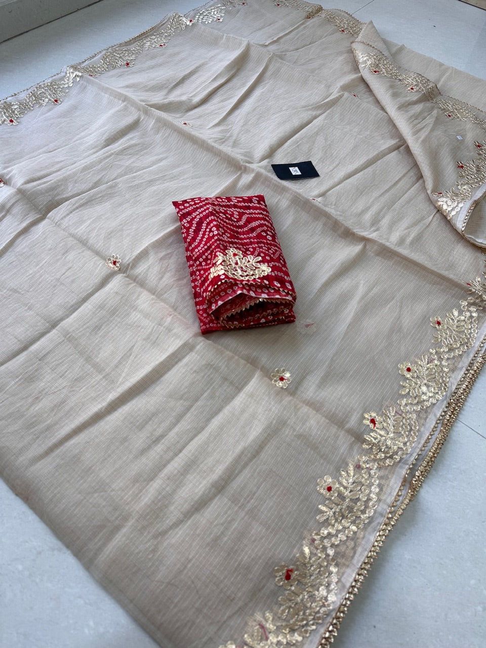 Jaipuri Gota Patti Embroidered Kota Cotton Doria Saree