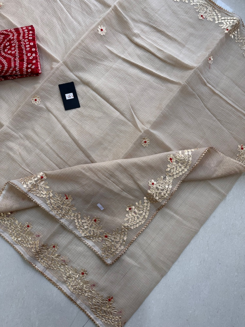 Jaipuri Gota Patti Embroidered Kota Cotton Doria Saree