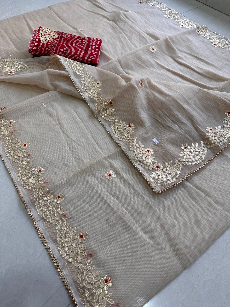 Jaipuri Gota Patti Embroidered Kota Cotton Doria Saree