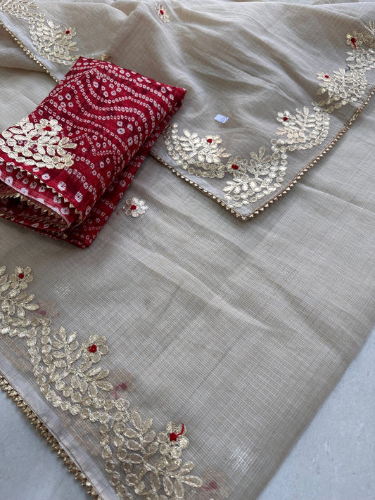 Jaipuri Gota Patti Embroidered Kota Cotton Doria Saree