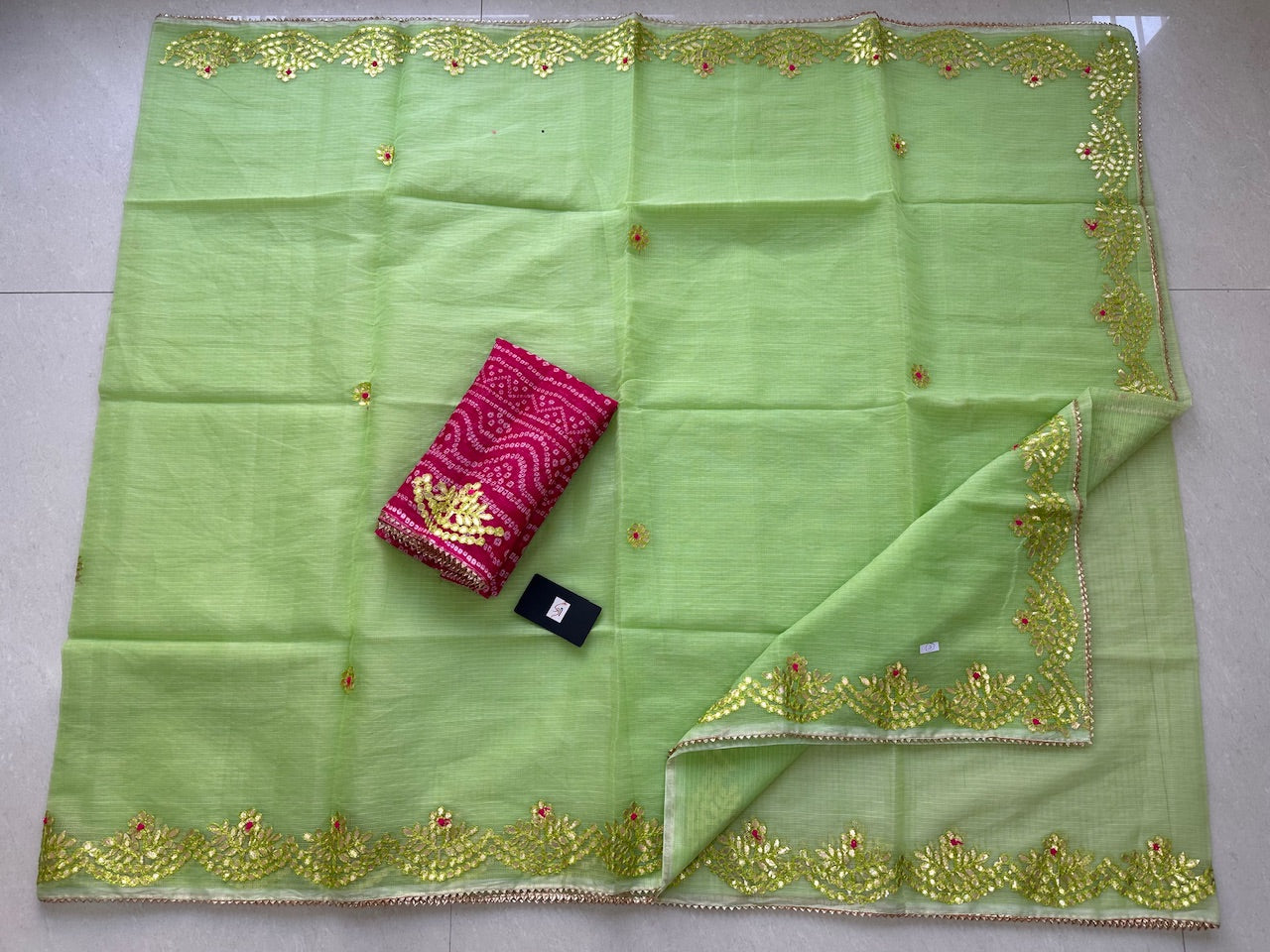 Jaipuri Gota Patti Embroidered Kota Cotton Doria Saree