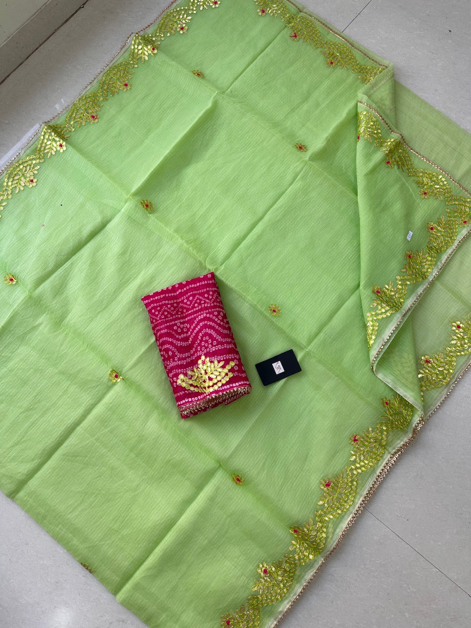 Jaipuri Gota Patti Embroidered Kota Cotton Doria Saree