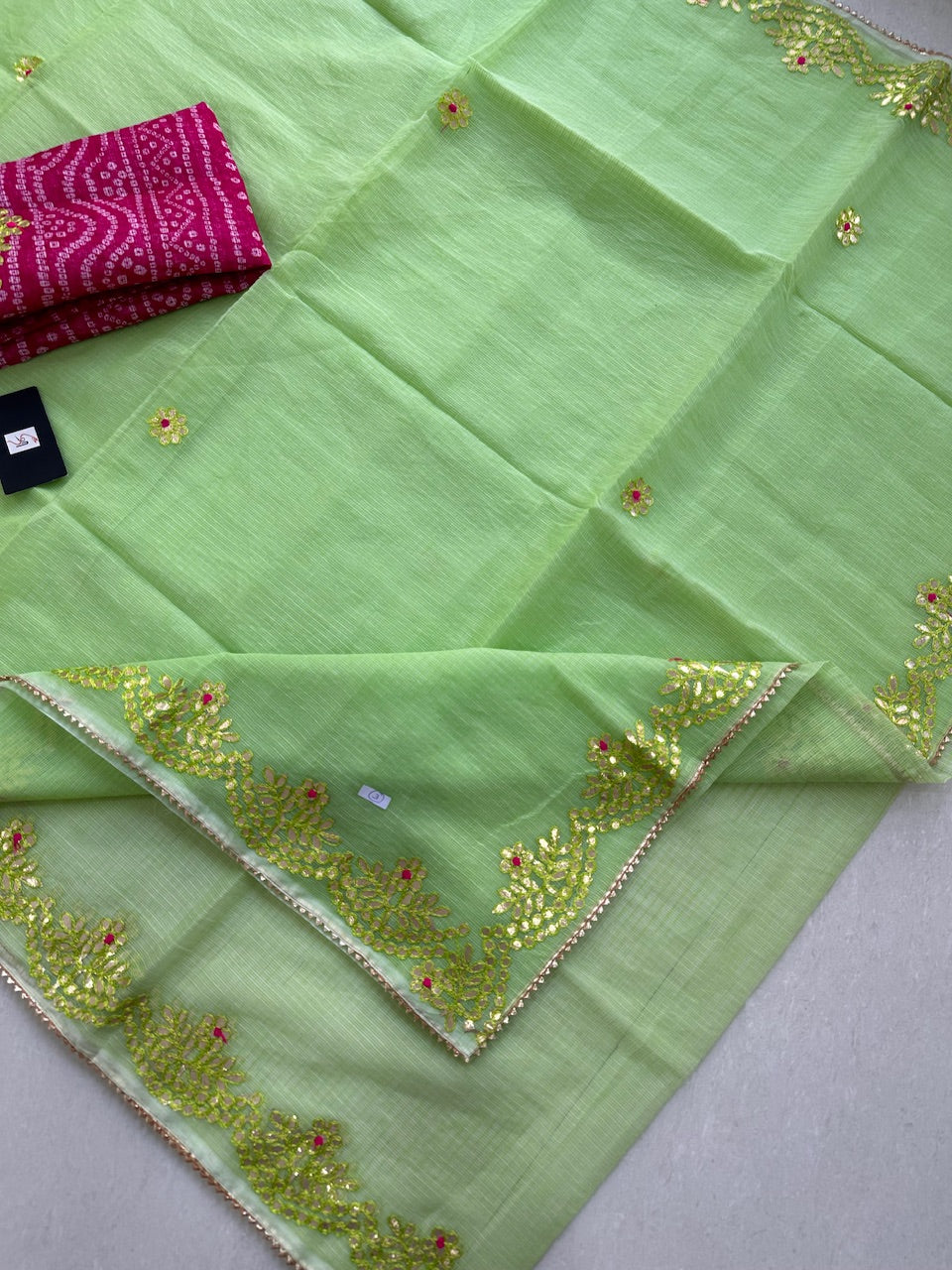 Jaipuri Gota Patti Embroidered Kota Cotton Doria Saree