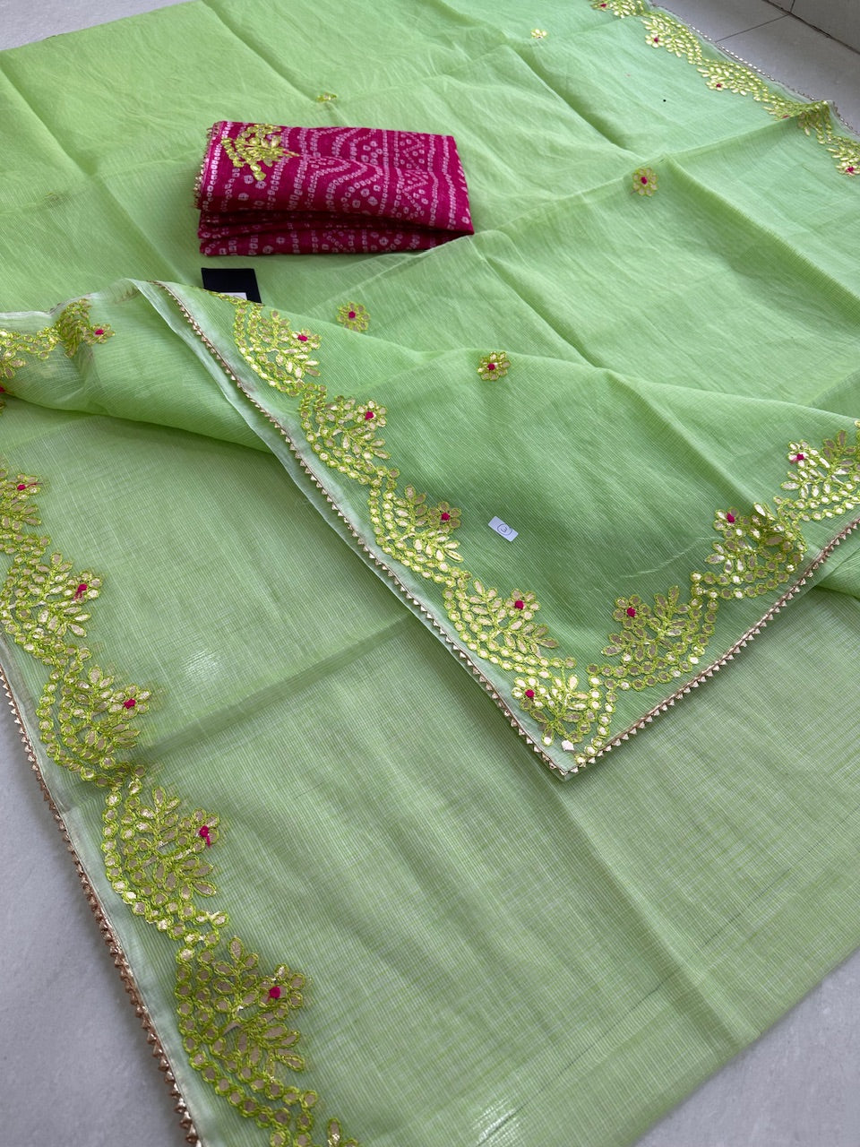 Jaipuri Gota Patti Embroidered Kota Cotton Doria Saree