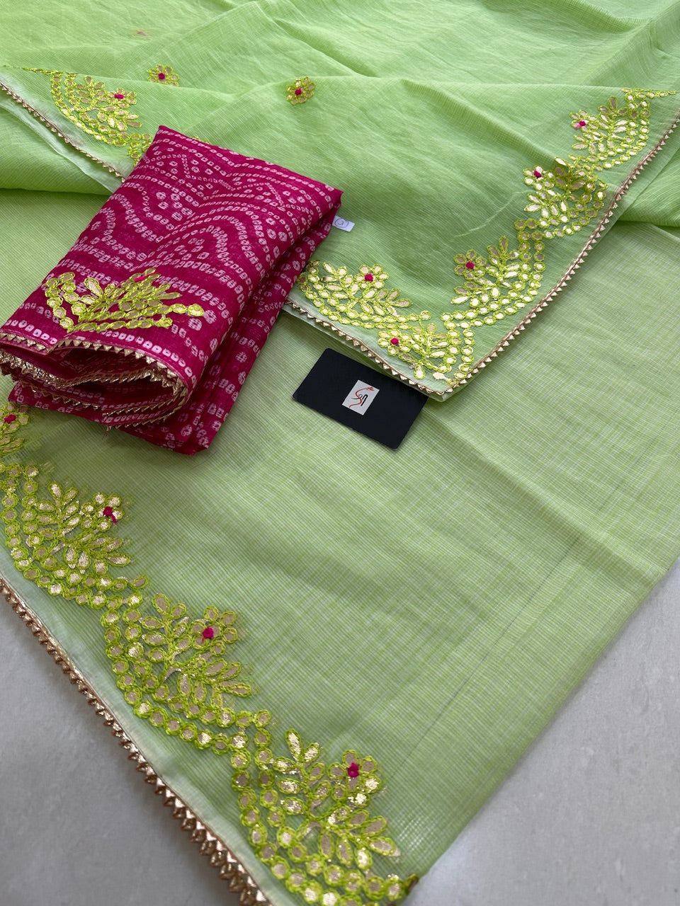 Jaipuri Gota Patti Embroidered Kota Cotton Doria Saree