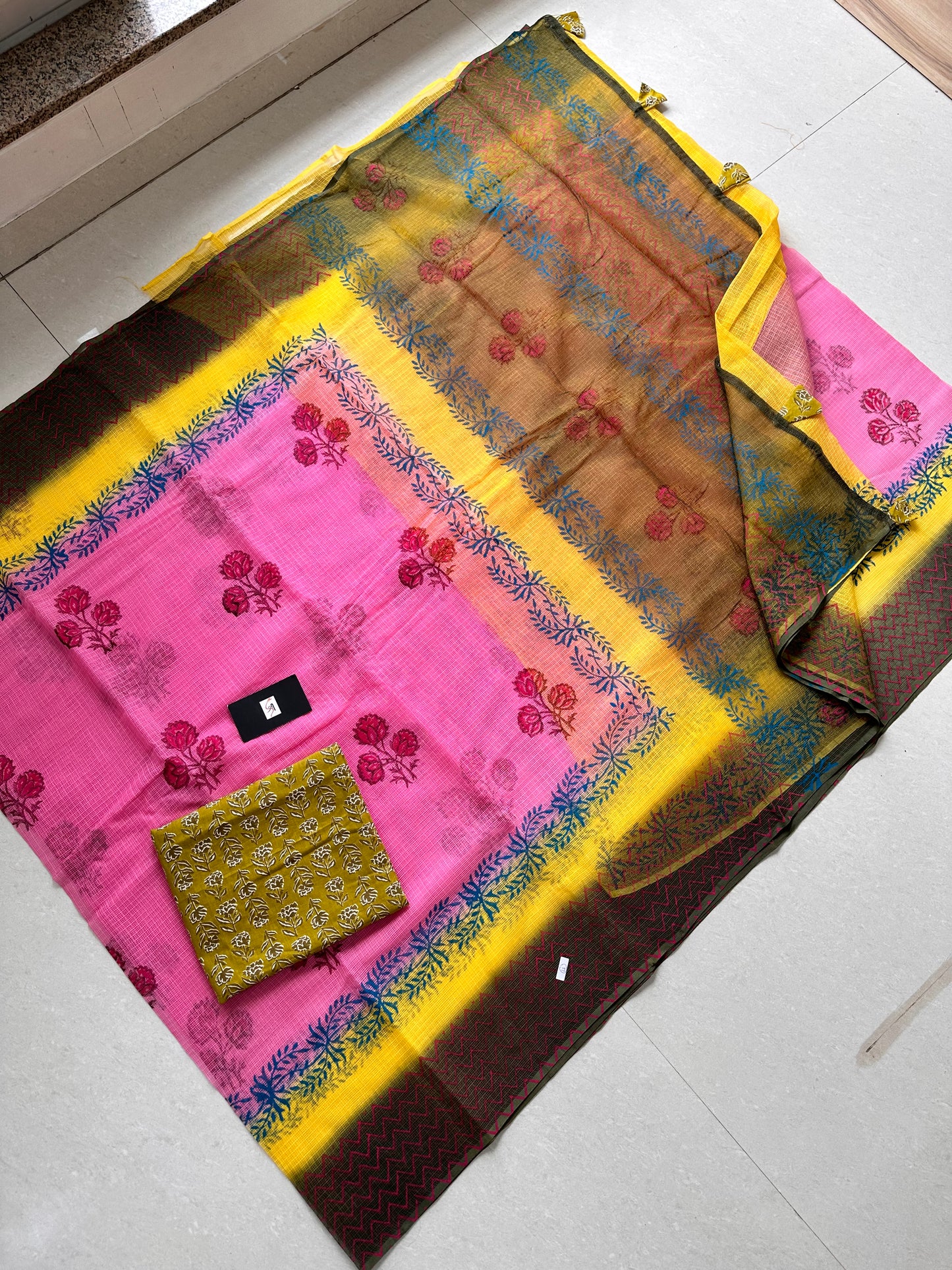 HandBlock Printed Pure Kota Cotton Doria Saree