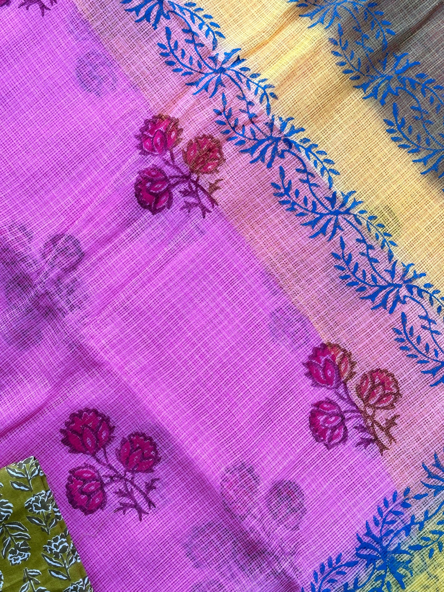 HandBlock Printed Pure Kota Cotton Doria Saree