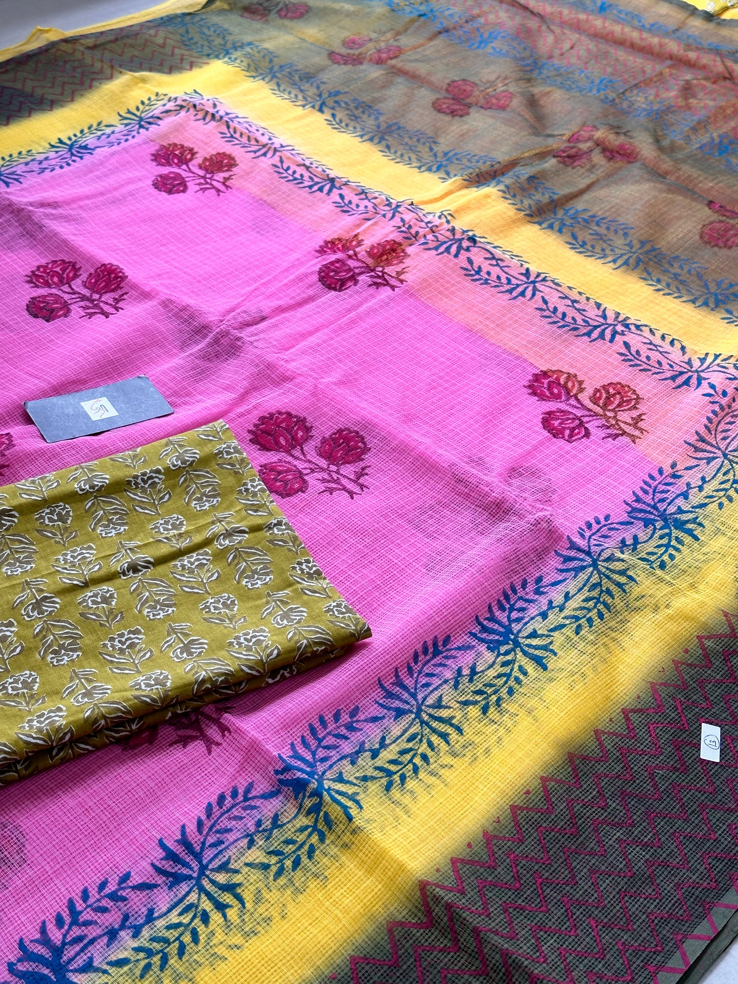 HandBlock Printed Pure Kota Cotton Doria Saree