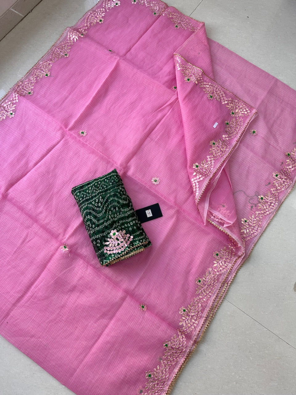 Jaipuri Gota Patti Embroidered Kota Cotton Doria Saree