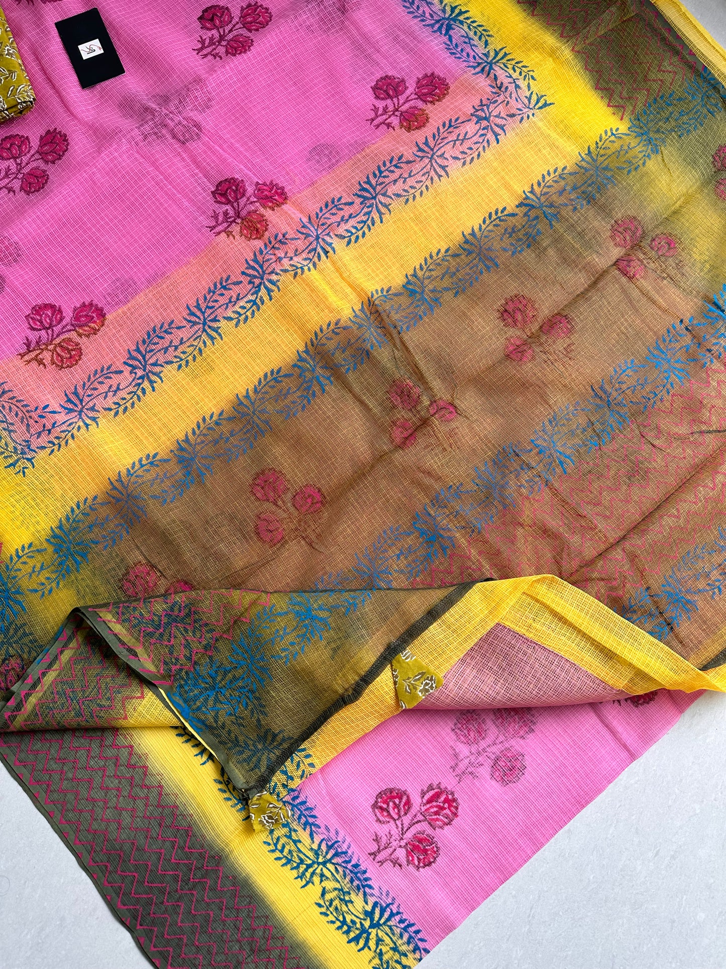 HandBlock Printed Pure Kota Cotton Doria Saree