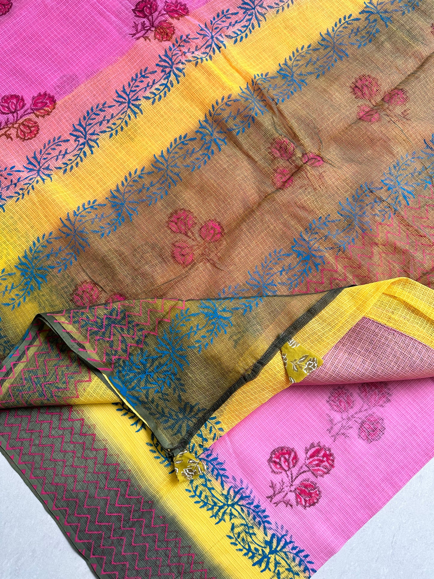 HandBlock Printed Pure Kota Cotton Doria Saree