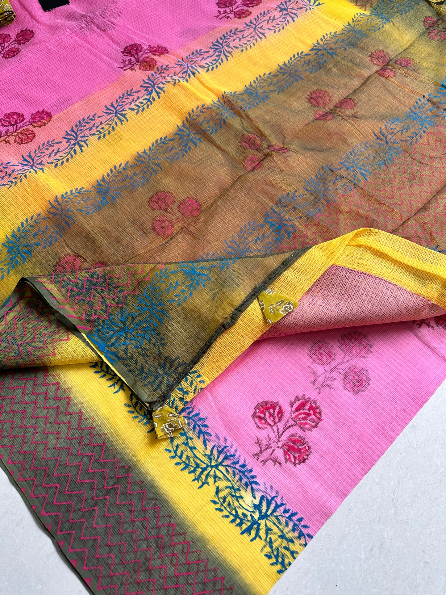 HandBlock Printed Pure Kota Cotton Doria Saree