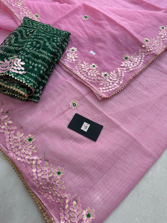 Jaipuri Gota Patti Embroidered Kota Cotton Doria Saree