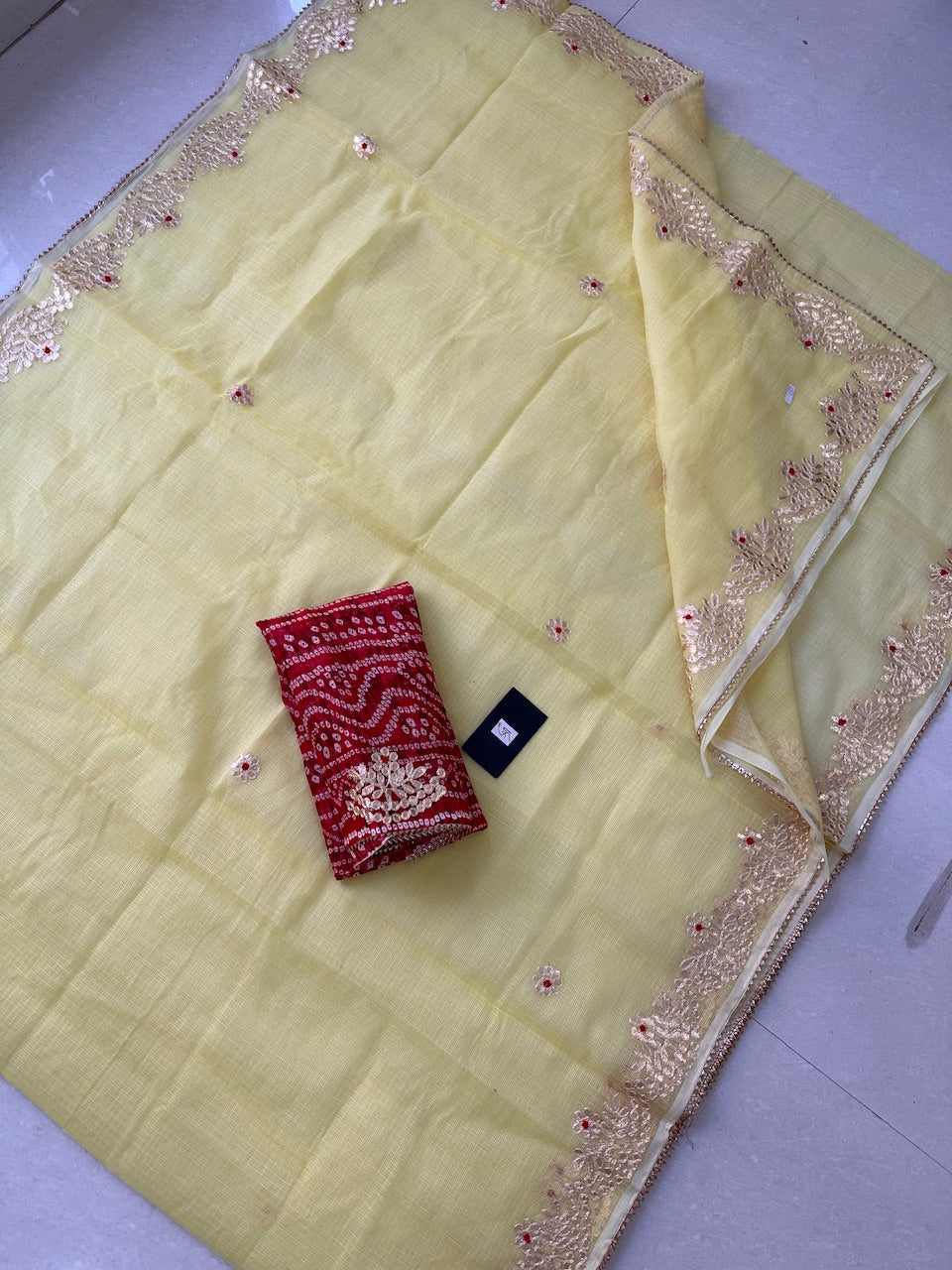 Jaipuri Gota Patti Embroidered Kota Cotton Doria Saree