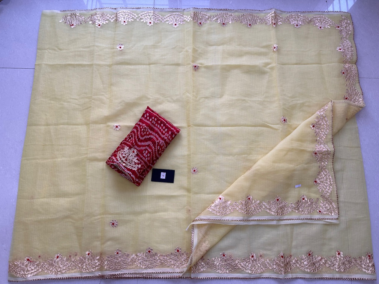 Jaipuri Gota Patti Embroidered Kota Cotton Doria Saree