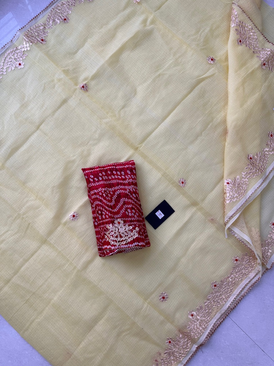 Jaipuri Gota Patti Embroidered Kota Cotton Doria Saree