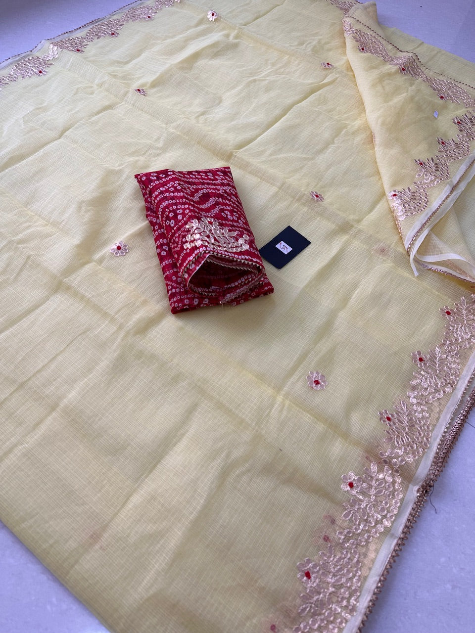 Jaipuri Gota Patti Embroidered Kota Cotton Doria Saree