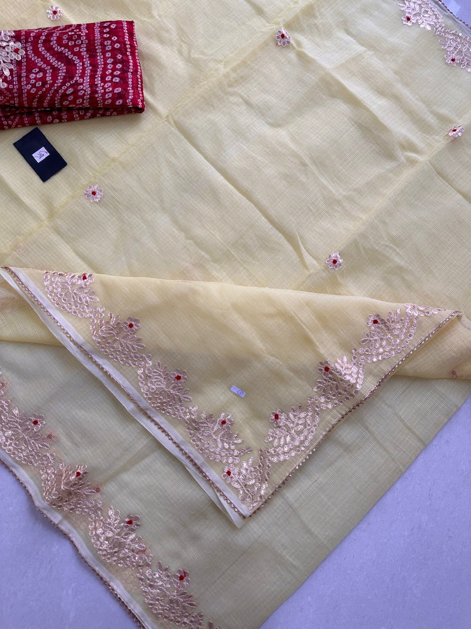 Jaipuri Gota Patti Embroidered Kota Cotton Doria Saree