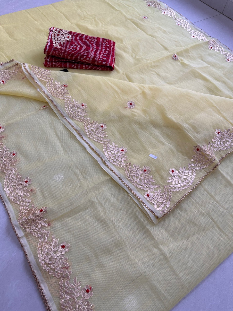 Jaipuri Gota Patti Embroidered Kota Cotton Doria Saree