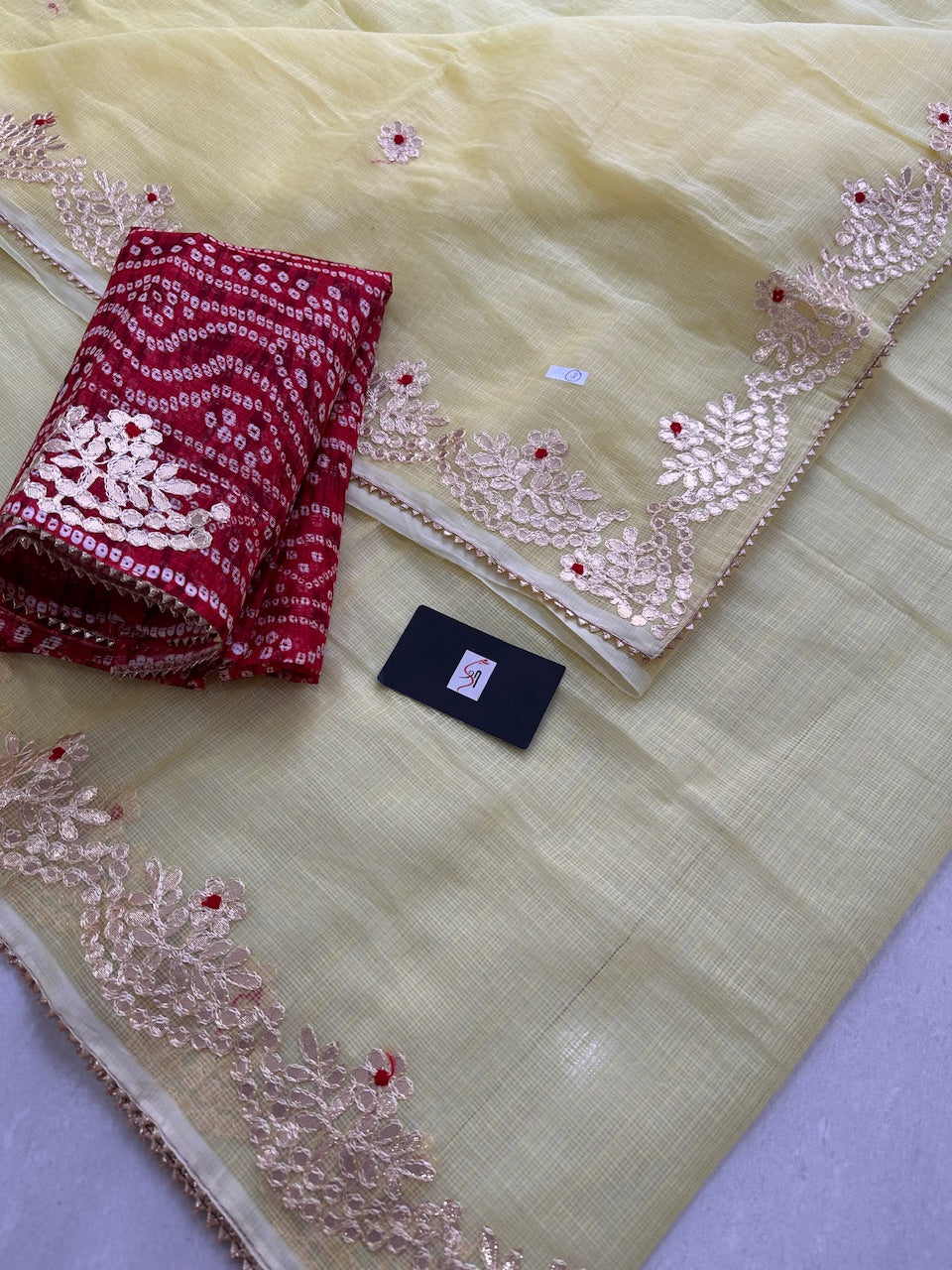 Jaipuri Gota Patti Embroidered Kota Cotton Doria Saree