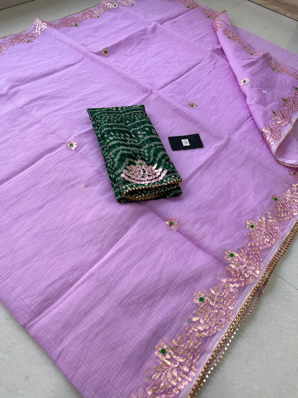 Jaipuri Gota Patti Embroidered Kota Cotton Doria Saree