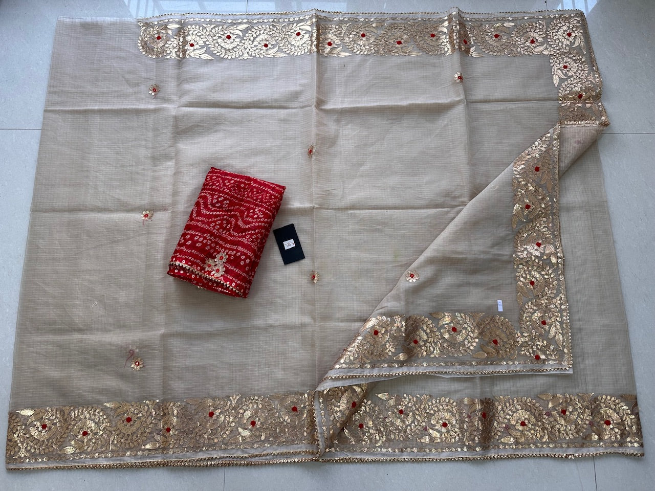 Jaipuri Gota Patti Embroidered Kota Cotton Doria Saree