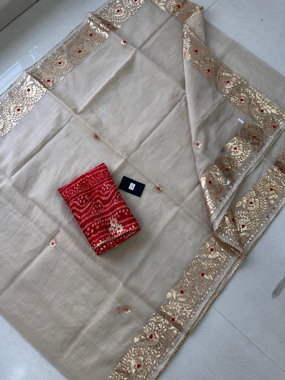 Jaipuri Gota Patti Embroidered Kota Cotton Doria Saree