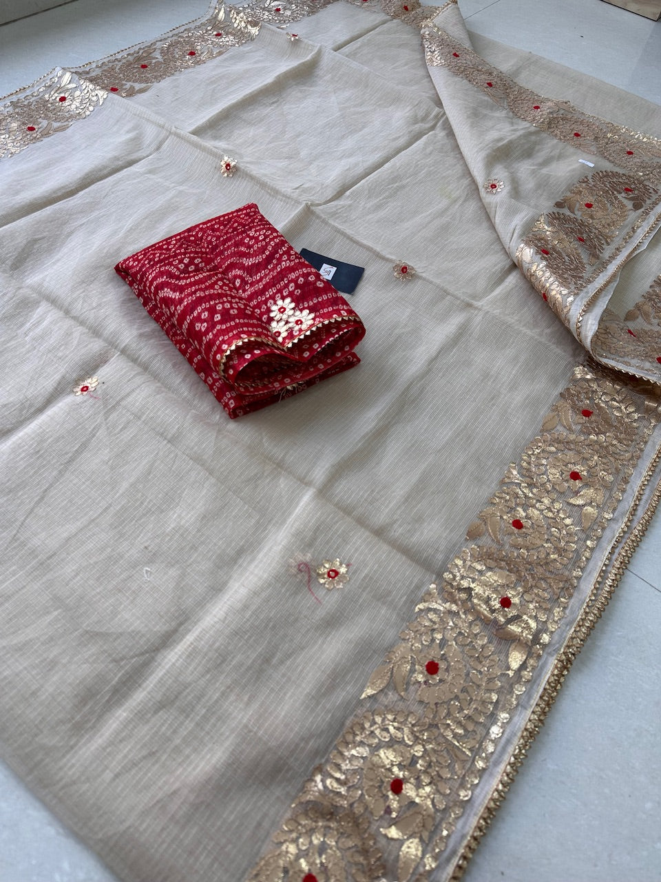 Jaipuri Gota Patti Embroidered Kota Cotton Doria Saree